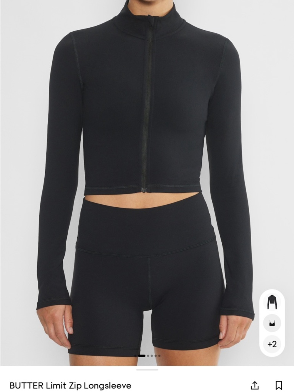 Aritzia Black Zip-Front Long-Sleeve Crop Top